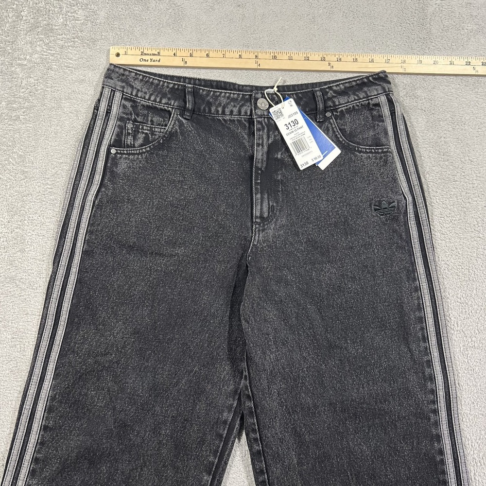adidas 3 Stripes Jeans Pants Womens 31x30 Wide Leg Black Denim Loose Fit - Picture 4 of 14